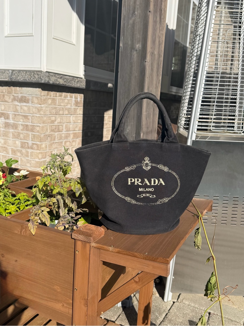 Prada Black Canvas Tote with Logo